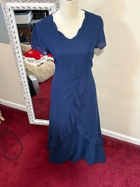 belk Navy Blue Ruffled Maxi Dress